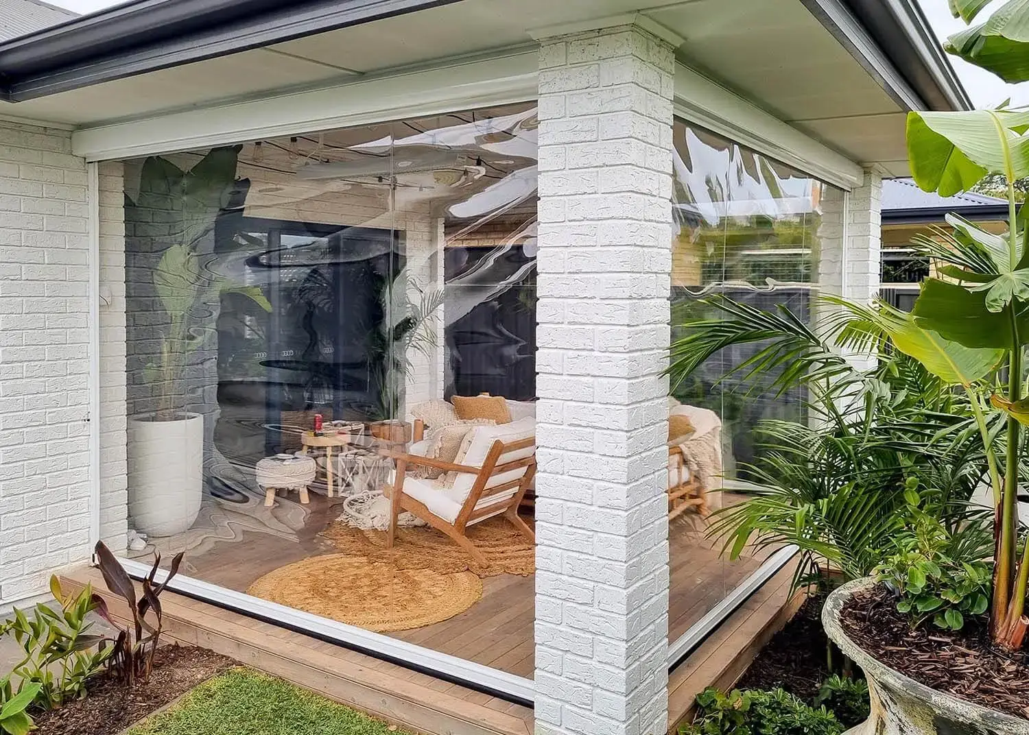 transparent pvc outdoor blinds on a patio